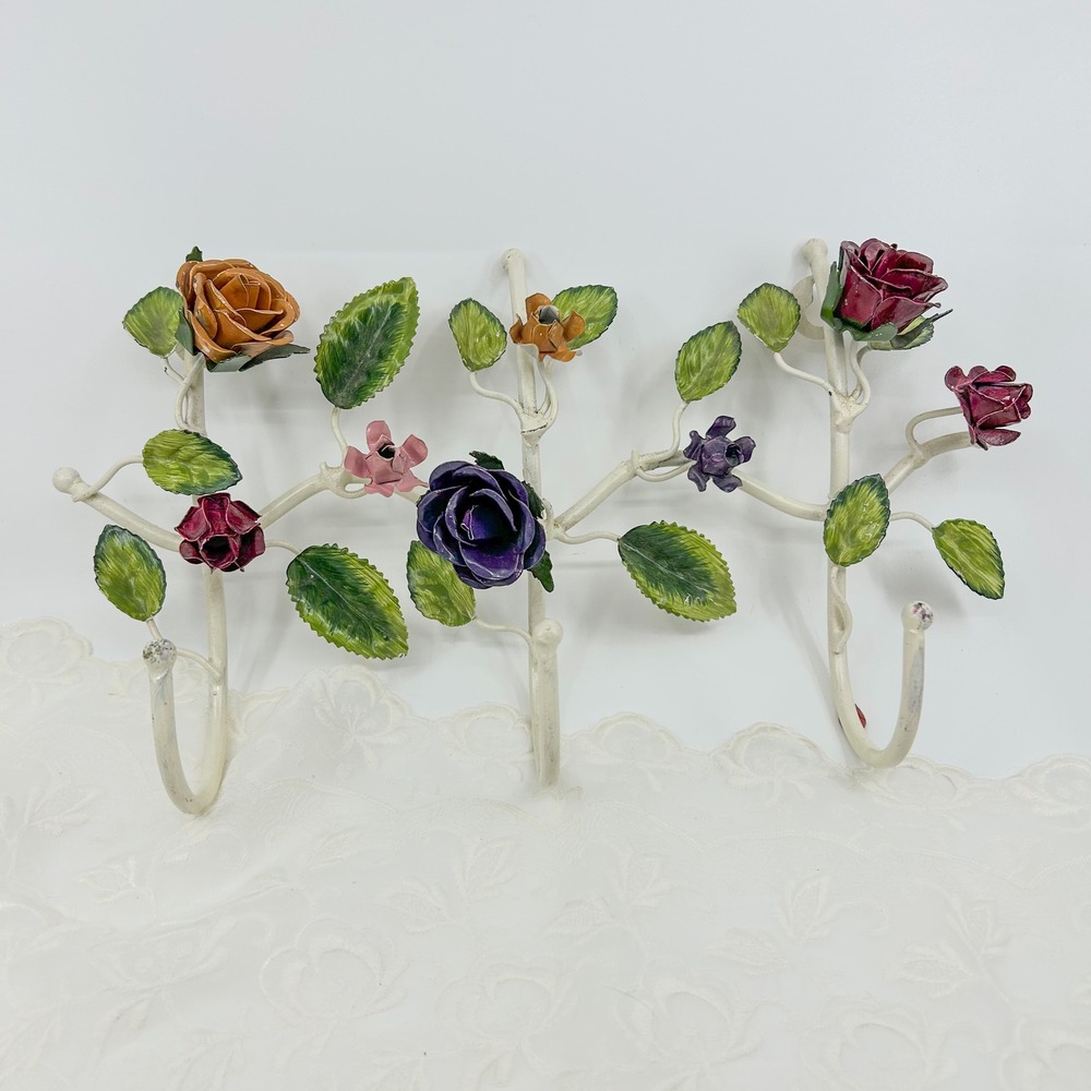 Vintage Floral Flower Coat Hooks Wall Hanging Cottagecore Feminine Florals